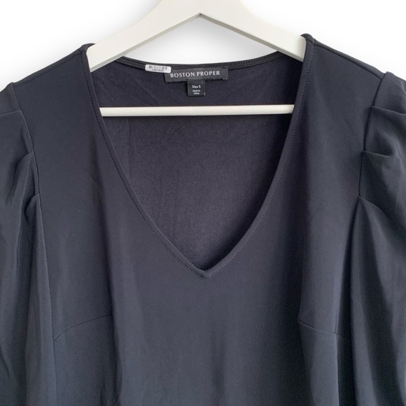 Boston Proper Puff Sleeve Top S Black Blouse Shirt Travel Minimalist - Picture 3 of 12